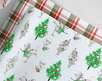 Christmas gift wrap. Christmas Mouse Red & Green Collection Gift Wrap by Loralee Lewis