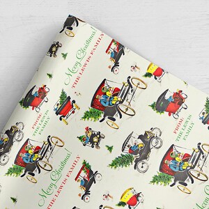 Personalized Gift Wrap . Vintage Christmas Driving (Brown Skin Version) . Loralee Lewis