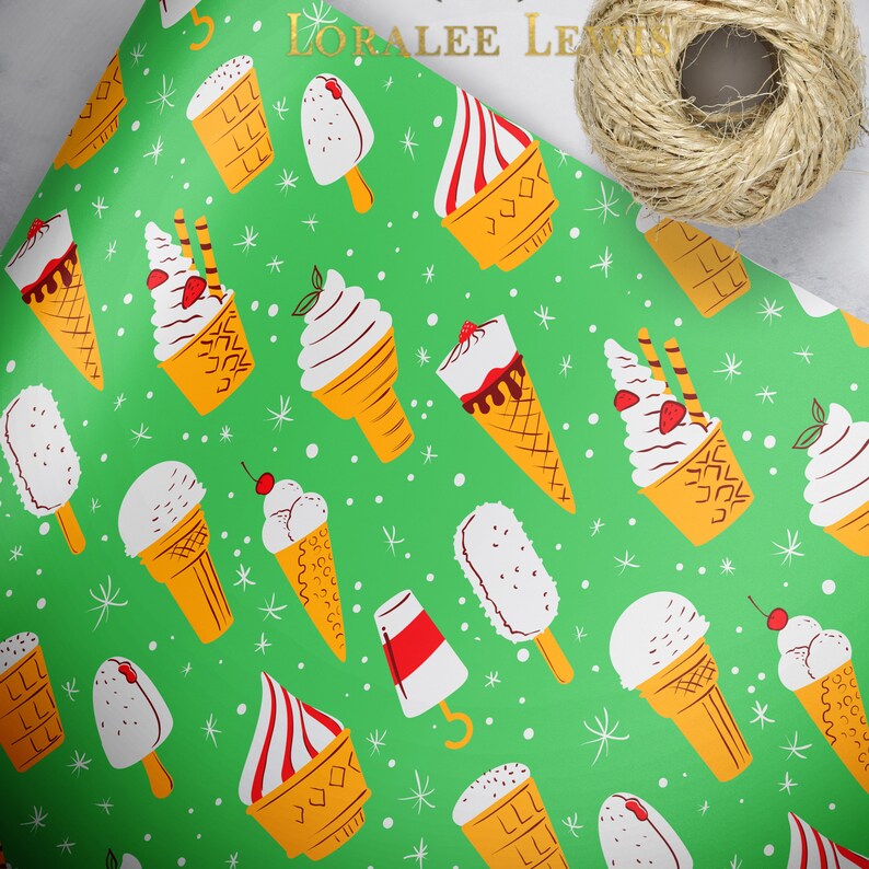 Gift Wrap . Ice Cream Gift green by Loralee Lewis Etsy