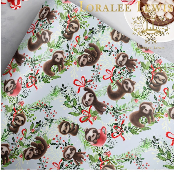 Christmas Gift Wrap . Slothmas by Loralee Lewis