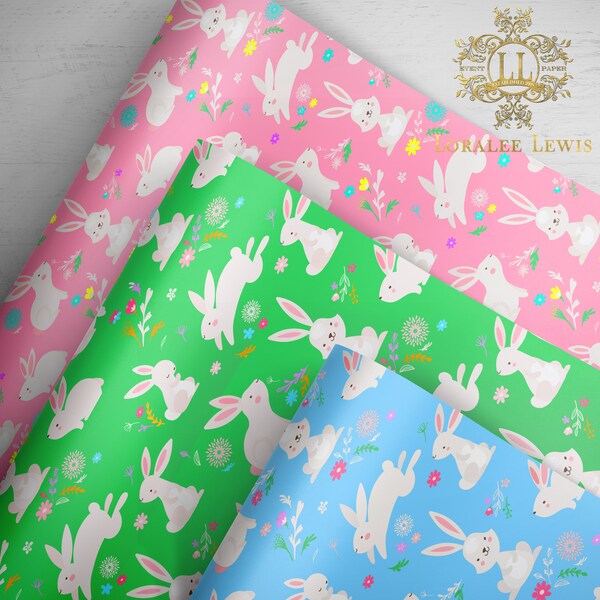 Easter Gift Wrap . Bunny Hop by Loralee Lewis