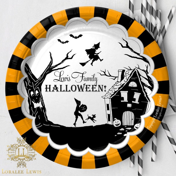 Halloween 9" Dinner Plate Set . Children's Silhouette Collection by Loralee Lewis