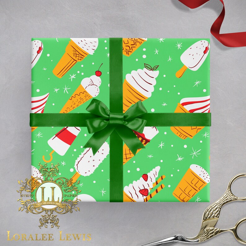 Gift Wrap . Ice Cream Gift green by Loralee Lewis Etsy