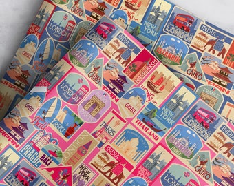 Gift Wrap. Travel Stamps Collection by  Loralee Lewis