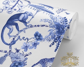 Chinoiserie Jungle Blue Wallpaper by Loralee Lewis