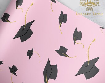 Gift Wrap . Graduation Caps (Pink) by Loralee Lewis