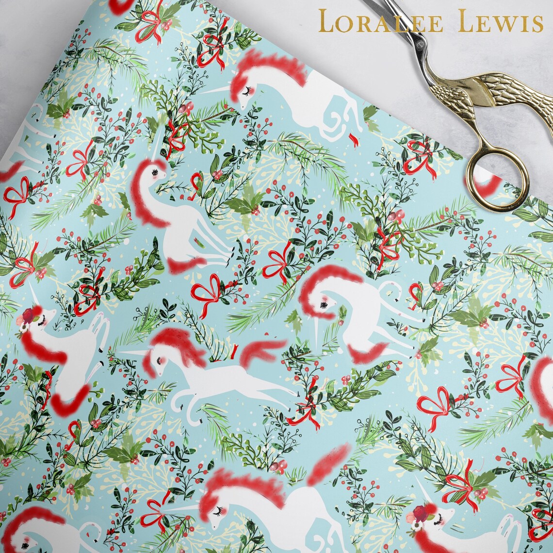 Christmas Gift Wrap . Magical Unicorn Christmas by Loralee image 1