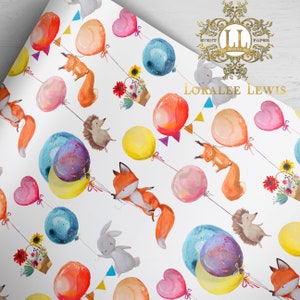 Gift Wrap . Animal Balloon Love White by Loralee Lewis image 1