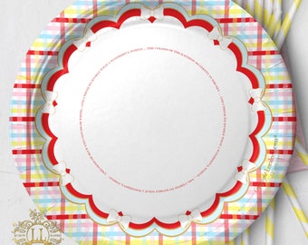 9" Dinner Plate Set . Happy Plaid . Loralee Lewis