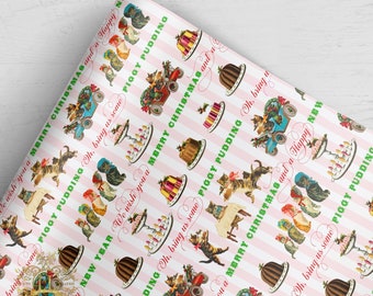 Gift Wrap . Felines & Figgy Pudding by Loralee Lewis