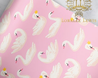 Gift Wrap . Swan Princess Pink by Loralee Lewis