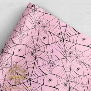 Halloween Gift Wrap . Spider Web Pink by Loralee Lewis