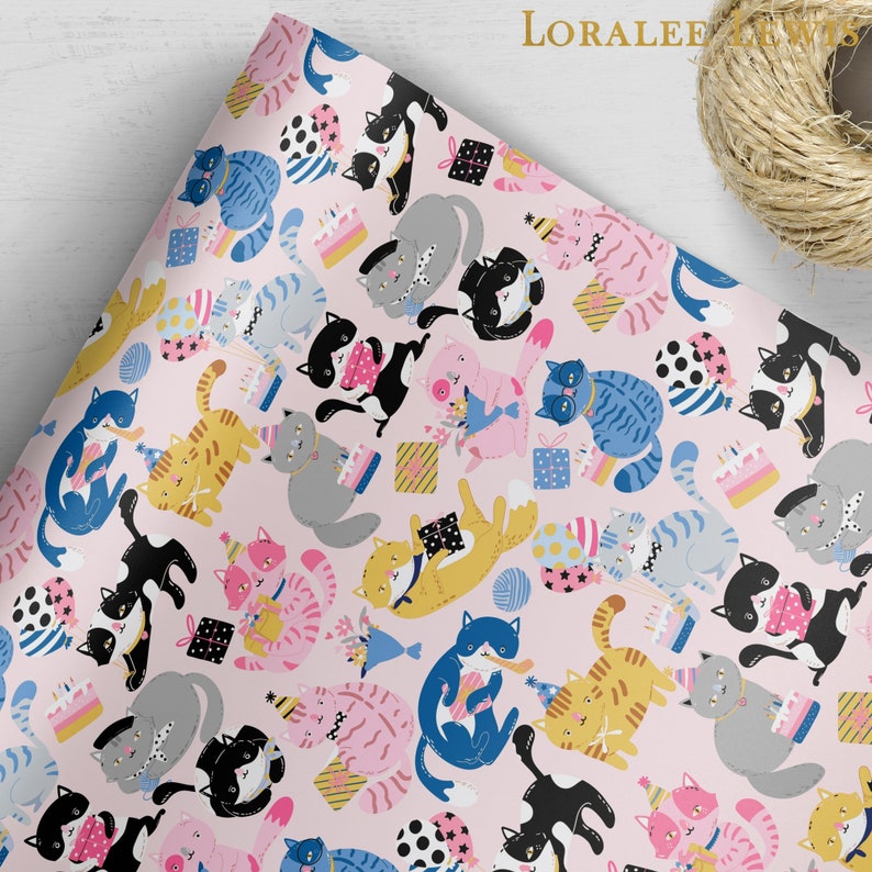 Gift Wrap. Kitty Cat Party by Loralee Lewis image 1