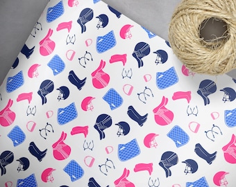 Gift Wrap . Equestrian Navy, Blue & Pink by Loralee Lewis