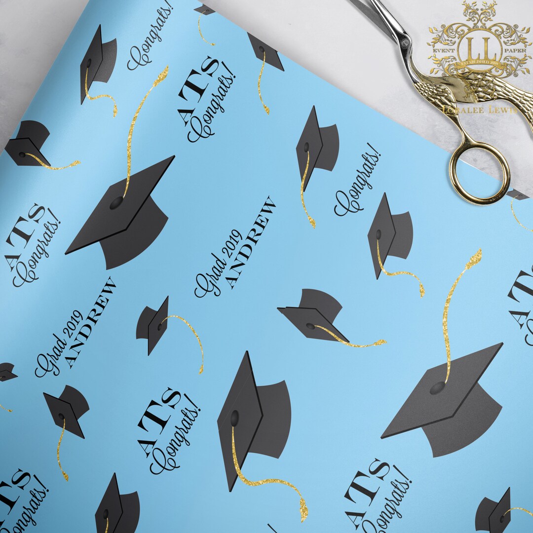Personalized Gift Wrap . Graduation Caps blue . Loralee Lewis - Etsy