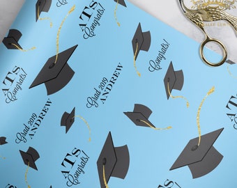 Personalized Gift Wrap . Graduation Caps (Blue) . Loralee Lewis