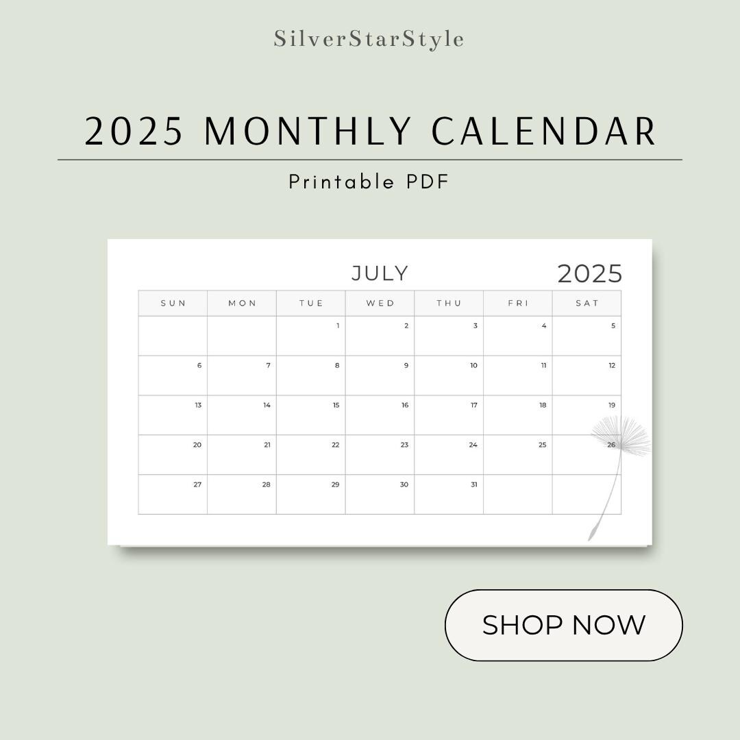 2025 Monthly Calendar | Printable Wall Planner PDF | A4 Size | Landscape Layout |Minimalist Design