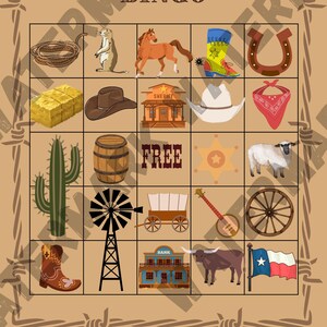 Western-Themed Bingo! 15 Unique Playing Cards!