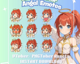 Angel Girl Emote Pack | Red Haired Anime Angel PNGTuber Emotes | Twitch, Discord, YouTube Stickers