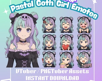 Pastel Goth Girl Emotes – VTuber / PNGTuber Stream Assets | Instant Download