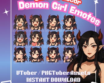 Demon Girl Emote Pack | PNGTuber / VTuber Assets | Twitch & Discord Ready | Instant Download