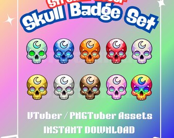 Skull Sub Badge Set | VTuber / PNGTuber Stream Decor | Pastel Goth Twitch Badges | Instant Download
