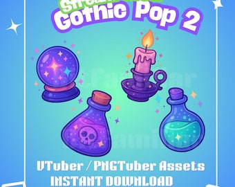 Gothic Pop Stream Decorations Pack 2 | Magical VTuber/PNGTuber Overlay Assets | Instant Download