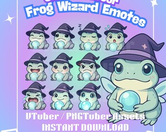 Frog Wizard Emotes Pack | Twitch & VTuber PNGTuber Assets | Magical Frog Emote Set