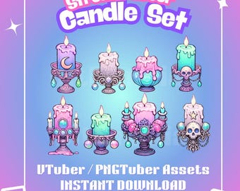 Pastel Gothic Candle PNG Bundle – Twitch Stream Overlay Decor for VTubers & PNGTubers