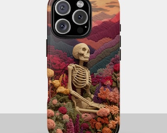 Coque de portable fleur squelette, coque de téléphone Samsung Pixel 14 crâne floral Halloween pour iPhone 14, coque de portable esthétique gothique, idée cadeau unique