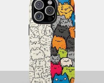 Funda para teléfono con dibujo de gato, diseño de gatito kawaii, funda protectora para iPhone 14, Samsung Galaxy S22 y Google Pixel, ideal como regalo para amantes de los gatos