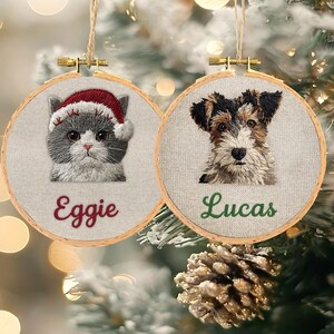 Custom Pet Embroidery Ornament, Personalized Dog Cat Name Hoop, Handcrafted Christmas Gift, Pet Portrait Decoration, Pet Lover Keepsake