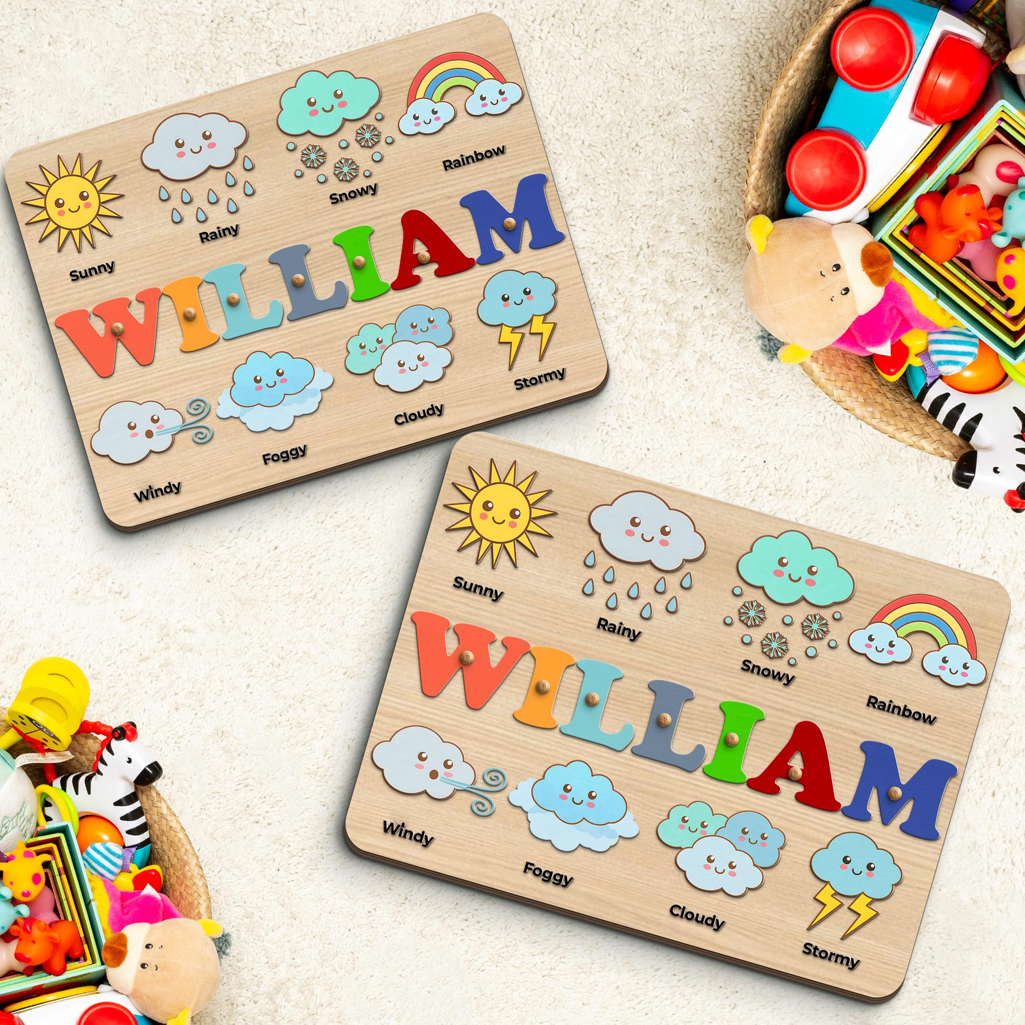 Personalized Wooden Name Puzzle for Toddlers, Custom Weather Learning ...