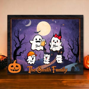 Halloween Ghost Family Sign, Personalized Boo Crew Wooden Sign, Cute Haunted House Wall Decor, Custom Name Halloween Gift