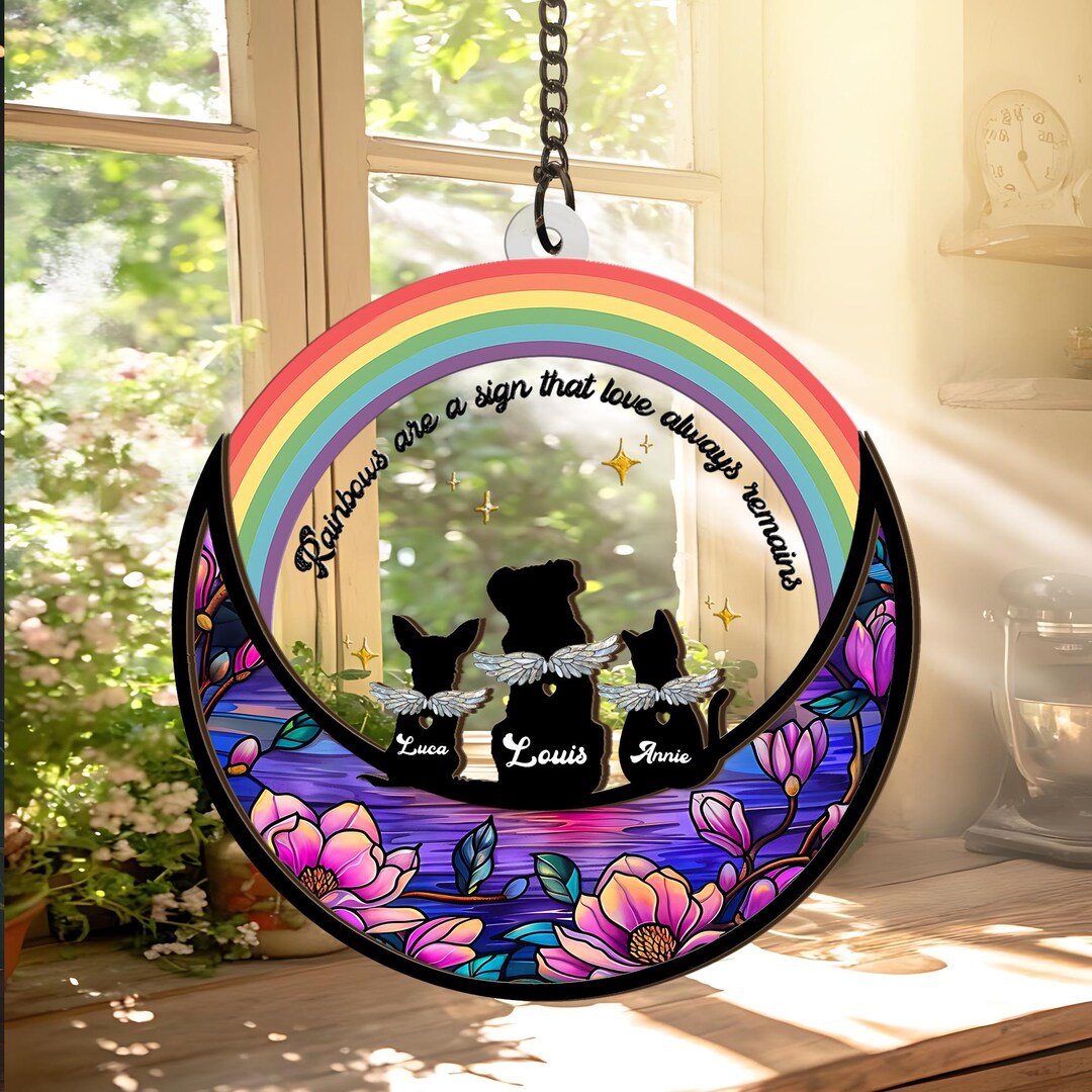 Rainbow Bridge Pet Memorial Suncatcher Custom Dog Cat Breed Loss Gift ...