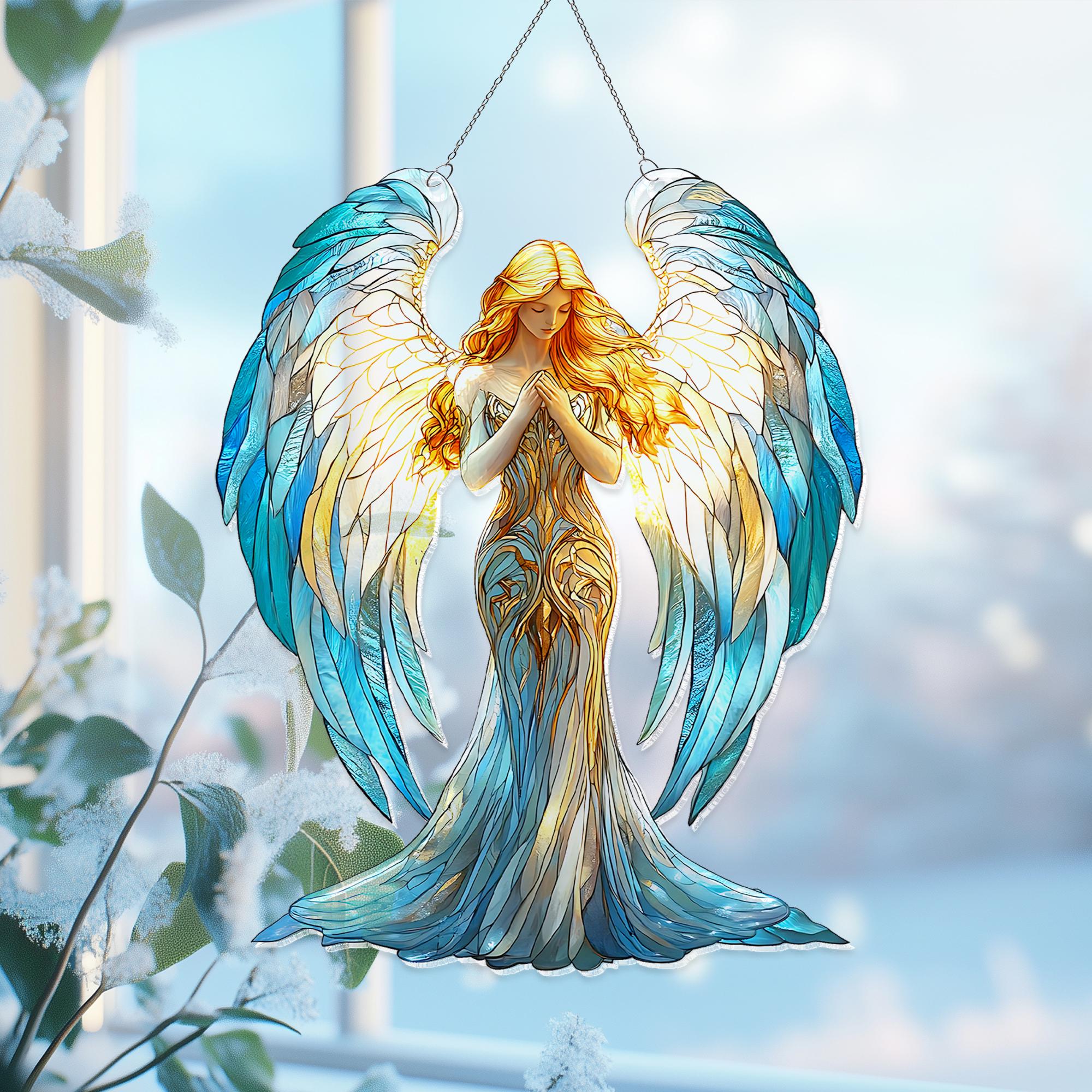 QF Ciondolo In Cristallo Angelo Custode Suncatcher Per Auto/Finestra - Rosso, 21,6 Cm