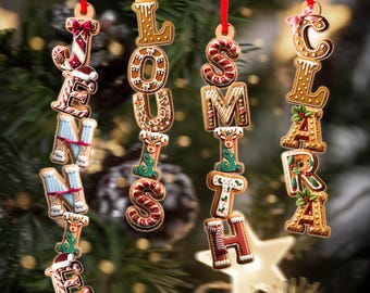 Custom Gingerbread Alphabet Ornament, Kids Name Ornament, Christmas Tag for Stockings, Kids Christmas Gifts, Christmas Ornaments for Family