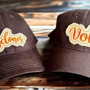 Custom Raggy Appliqué Patch Hat | Personalized Team Name | Women’s Cotton Baseball Cap | Black or White | Game Day Hat