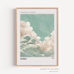 Japandi Wave Art Print: Hokusai Inspired Ocean Poster (Digital Download