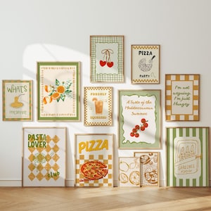 Set of 12 Retro Kitchen Gallery Wall Art Set, 70s Italian Bistro Food Prints (Digital Download)