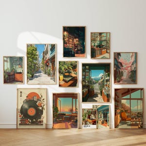 12 Japanese Retro City Pop Prints, Nostalgic Anime Posters (Digital Download)