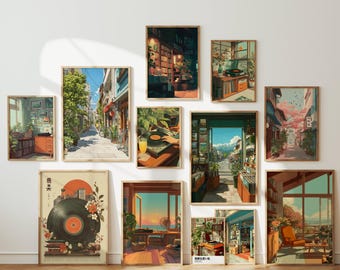 12 Japanese Retro City Pop Prints, Nostalgic Anime Posters (Digital Download)