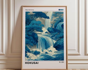 Hokusai Inspired Waterfall Art Print, Japandi Decor (Digital Download)