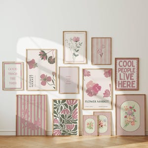 Set of 12 Gallery Wall Art, Sage Green and Pink Prints, Gallery Wall Art Bundle (Digital Download)