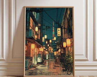 Tokyo Alleyway Night Print, Japanese Cityscape, Urban Decor (Digital Download)