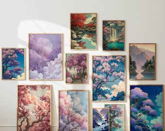 Japandi Gallery Wall Art Set, Zen Landscape Prints (Digital Download)