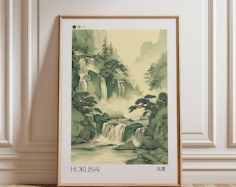 Japanese Waterfall Print, Hokusai Ukiyo-e Art, Asian Landscape (Digital Download)