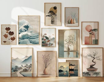 Japanese Wall Art Set of 12 | Japandi Zen Printable Gallery Wall