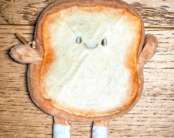 Cute Toast Coin Purse | Smiley Face Zip Pouch | Kawaii Mini Wallet | Fun Gift for Food Lovers | Quirky Accessory for Coins & Small Essential