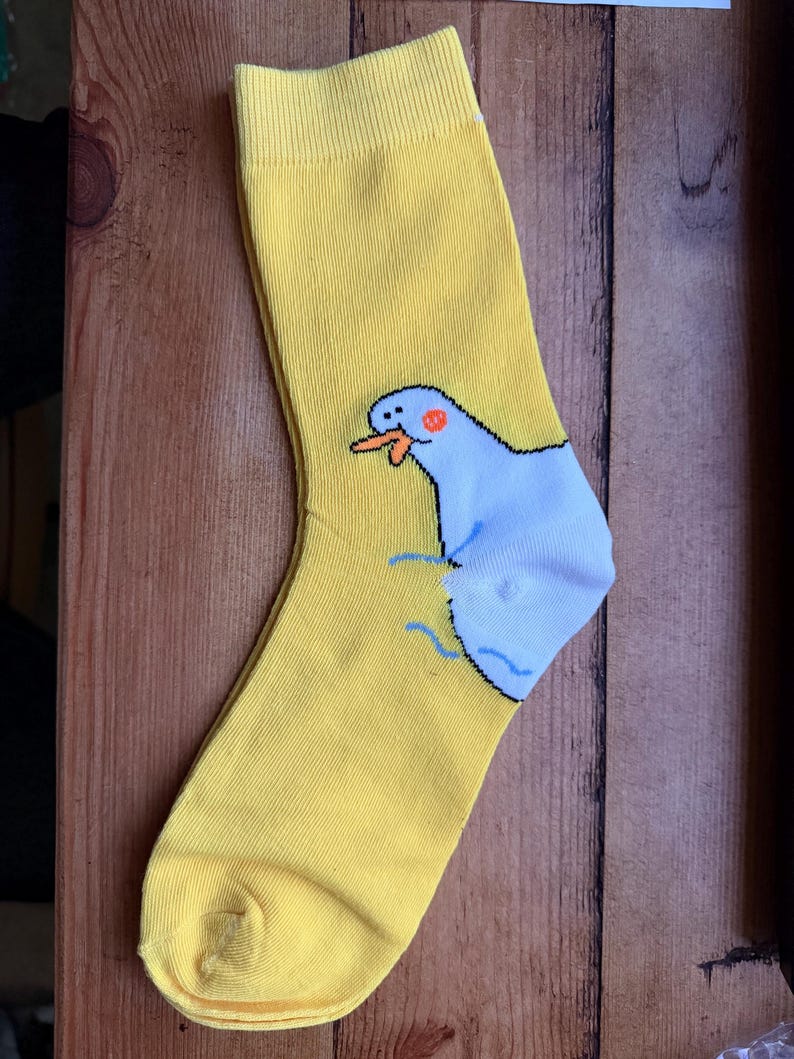 Silly Goose Socks – Funny White Socks One Size Fits All | Cute Animal Novelty Gift for Goose Lovers, Fun Quirky Sock Gift Idea Yellow